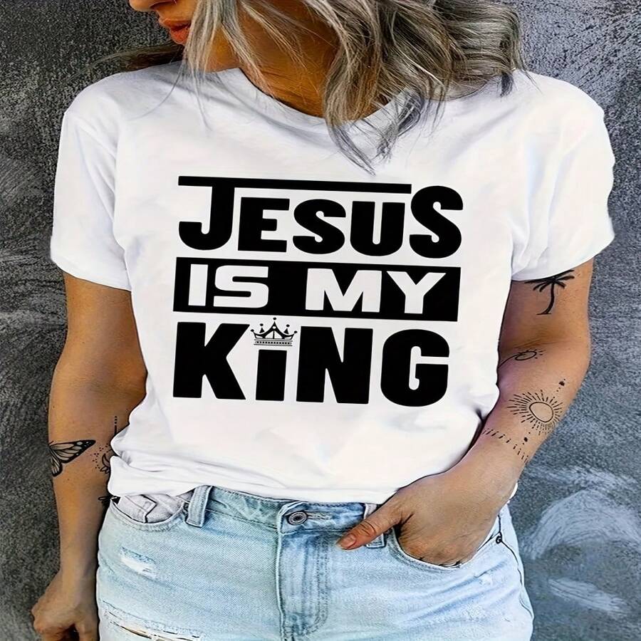 New Y An English Letter Print T-Shirt - White 1 - View 1