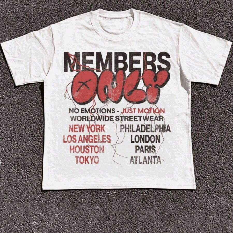 Size Plus 1 Pcs 100 Cotton Members Only Lyfe T-Shirt Graphic Print T Shirt Tops TEE 220g Heavy Cotton T Shirt - 白色 - 查看 1