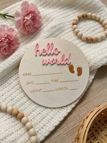 1pc Newborn Photography Props "HELLO WORLD" Baby Birth Announcement Sign, Wooden Baby Name Announcement Plaque, Baby Shower Easter Gifts, Girls/Boys - Multicolor - View 4