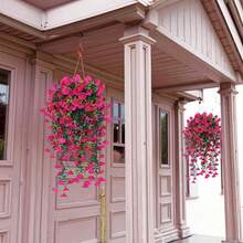 4pcs/6pcs/8pcs Artificial Green Vine And Eucalyptus Leaf Decor. UV Resistant Suitable For Outdoor. Suitable For Wedding, Porch, Living Room, Office Wall, Garden, Bookshelf, Home Decor. - Red Lotus Color - View 10