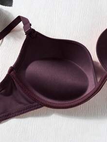Teen Girl Student Small Bust Underwire Push-Up Mini Half Cup Bra, Solid Color Minimalist Everyday Bra, Soft Thick Padded Cups, Comfortable Lingerie, Suggest Ordering One Size Up - Chocolate Brown - View 3