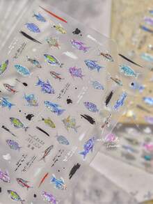 1件裝可愛海洋生物3D浮雕海豚與章魚美甲貼紙，3D水晶美甲貼花，防水女性美甲藝術貼紙 - 彩色 - 查看 2