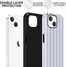 iPhone15 Handyhülle, ,, Sommer-Streifenmuster, geeignet für Frauen und Mädchen, Zwei-in-Eins-Schutzhülle, Silikonhülle, bedrucktes Design, kratzfeste Schutzhülle, weiß und grau. - Weiß 7 - Übersicht 3