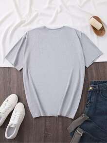Summer Outfits For Women: T-Shirt With Letter Print, Short-Sleeved Crew Neck Casual Top, Women's Clothing, Loose And Comfortable Tops - 白色 - 查看 10