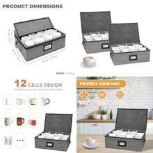 Caja de almacenamiento para copas de vino con divisores capacidad para 12 copas de vino de tamaño estándar cubeta de microfibra acolchado duradero con asas de transporte gris (sin vasos - Gris - Ver 1