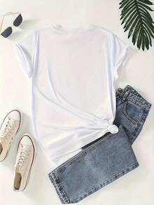 Plus Size - Plus Size - Crew Neck T-Shirt With Short Sleeves And Large Letter Print - 白色 - 查看 2
