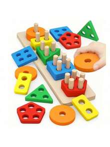 Juguete de apilamiento de madera colorido - Torre de clasificación de formas, ayuda con el reconocimiento de formas y el entrenamiento de habilidades motoras finas, bloques de construcción educativos - Multicolor - Ver 6