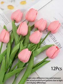 1/12pcs Exquisite Realistic Touch Tulip Bouquet - Suitable For Bedroom, Room, Wall, Home, Autumn Decor, Kitchen, Living Room, Wedding, Party, Valentine's Day, Room, Wall, Home, Autumn, Graduation, Mother's Day Gift, Lighting And Display May Cause Slight Color Difference. - Candy Powder - View 15