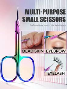 BeautNicole 1pc Stainless Steel Curved Blade Nail Scissors, Multipurpose Small Scissors For Nails, Eyebrows, Eyelashes, Dry Skin, Nail Art Tools, Back To School Supplies - Multicolor - View 5