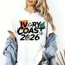 Classic Ivory World Cup 2026 Fan Shirt, Football Lover's Shirt With Ivory Flag, 2026 World Cup Fan Shirt, Gift For The Ivory National Team. Size, Summer Tops. Suitable As A Gift. Women's T-Shirt. Elegant Blouses. Boho Chic. Exquisite Printed T-Shirt. Summer Tee - 白色 19 - 查看 7