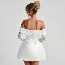2026 Summer New European And American Cross-Border Women's Fashion Off-Shoulder Strapless Long-Sleeve Sexy Slim-Fit Lace A-Line Dress - 白色 - 查看 3