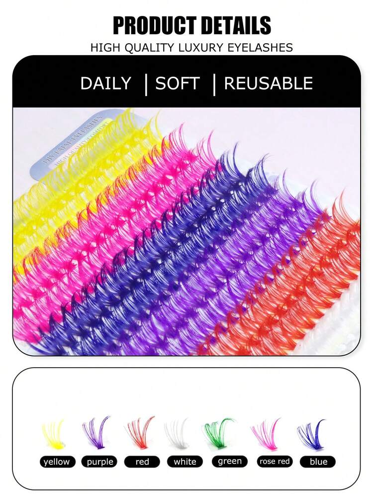 280pcs/Set Colorful Mixed D-Curl Fluffy Lengthening False Eyelashes, Soft Handmade Delicate Segmented Lashes For Cosplay, Stage Makeup, High Volume - View 3
