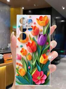 1 Piece Soft Phone Case With Fashionable Tulip Flower Design, Compatible With Huawei, Honor, Galaxy, 12T, 13T - 透明 5 - 查看 5