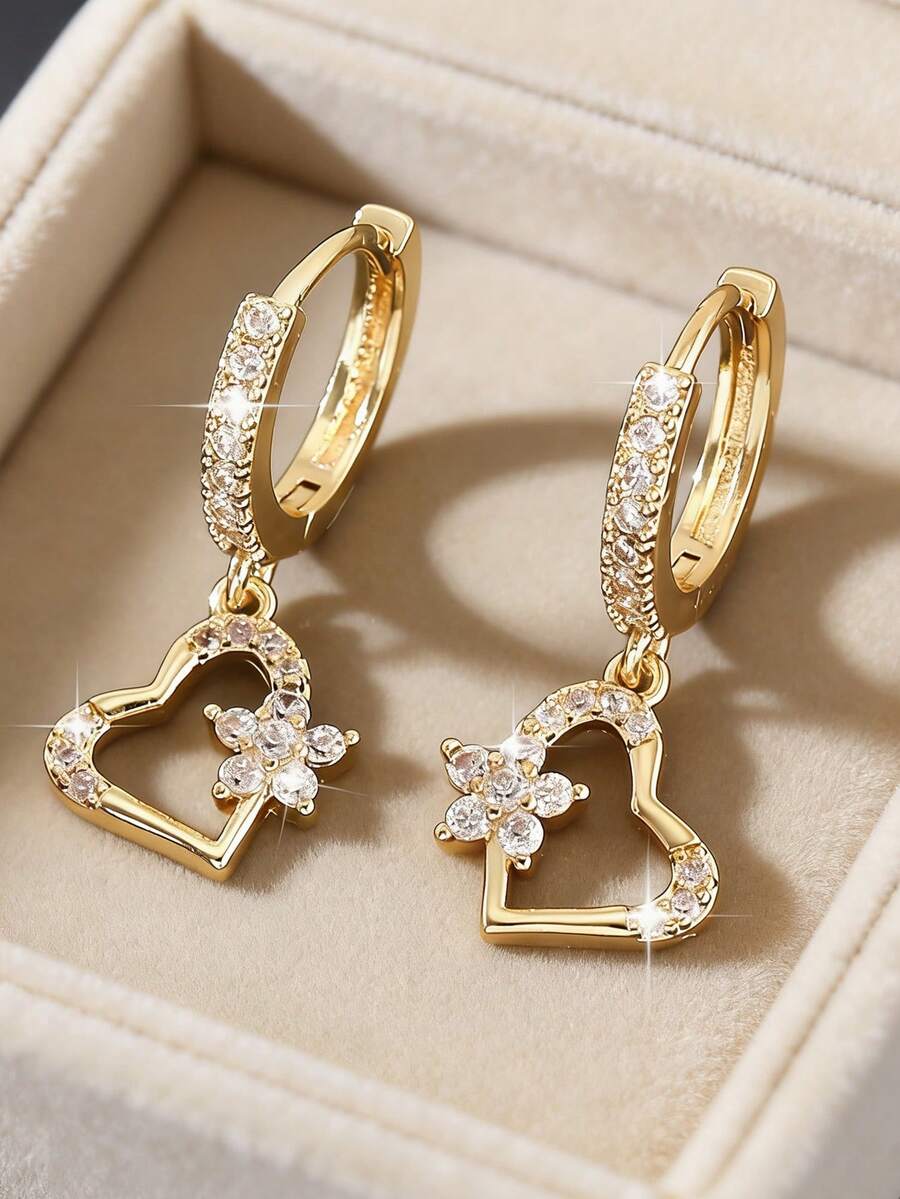 1 par de pendientes con colgante de corazón sintético de moda y temperamento, pendientes versátiles y fáciles de usar como regalo para mujeres en vacaciones o citas - Multicolor - Ver 1