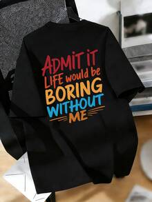 Tween Boy-Slogan Print T-Shirt, Suitable For Boys Outdoor Sports, Boys Spring/Summer Casual Versatile Top - Black - View 4