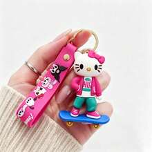 MINISO Sanrio Sporty Cartoon Keychain With Skateboard Figure Pendant Soft PVC Wrist Strap Bag Charm Key Ring Accessory For Backpack Purse Car Keys Office Desk Decoration And Everyday Carry Use Portable Fashion Style - Style1 - View 1
