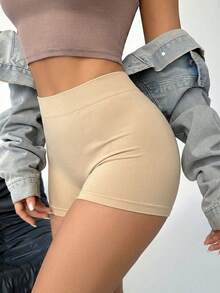 1pc Women's Nude Seamless High Waist Yoga Shorts, Tummy Control Butt Lifting High Elastic Compression Cycling Pants, Non-See Through Fabric, Wrinkle Resistant And Durable, 3D Shaping To Outline Curves, High Waist Seamless Shaping Underwear, Suitable For Gym, Running And Daily Casual Wear - Apricot - View 5