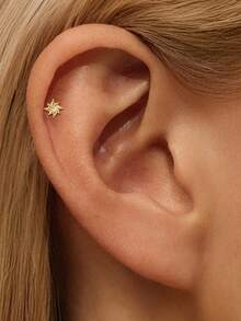 EleRunis 1 Peça Joia Fina de Uso Diário em Prata Esterlina 925 com Desenho Espiralado de Estrela para Cartilagem, Hélice, Piercing Rosqueado, para Casamento, Festa, Noivado, Aniversário, Dia dos Namorados - Dourado - Visão 3