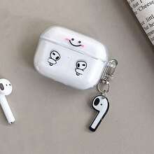Expression 1pc Cute & Creative Smiling Face Earphone Case + Acrylic Pendant Decoration, Compatible With Airpods 4/3/2/Pro/Pro2/Pro3 Earphone Protective Case - White - View 4
