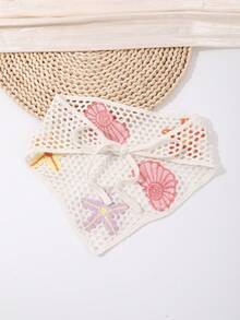 1件針織海洋刺繡三角巾 女款海星貝殼鏤空透氣頭巾 波西米亞風髮飾頭巾 - 白色 - 查看 6