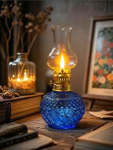 1pc Vintage Windproof Adjustable Glass Kerosene Lamp, Outdoor Desk Decor, Suitable For Camping, Picnic And Holiday - Ideal Holiday Gift, Outdoor Lighting, Vintage Lamp Design, Durable Glass, Crystal Kerosene Lamp, Antique Oil Lamp For Indoor Use (Liquid Not Included), Home Decor, Garden Decor, Christmas Gift, Halloween Gift, Back To School Supplies, Living Room Bedroom Ornament, Holiday Gift, No Electricity Or Fuel Required. - Kerosene Lamp - View 17