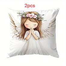 1/2/4 Buah Sarung Bantal Malaikat Kartun Lucu, Beludru Kulit Persik, Cocok untuk Semua Musim, Sesuai untuk Dekorasi Sofa, Isian Bantal Tidak Termasuk - MultiWarna - View 8