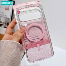 Koolife 1件装粉色闪光磁吸手机壳，二合一PC+TPU防震保护套，透明边框闪亮亮片，兼容MagSafe，适用于Apple 17/17pro/17promax/16/15 - 粉色 - 查看 4