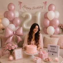 1 Set Blush Pink Balloon With Large Bow Foil Balloon Set, Bohemian Theme Birthday Party Decoration Supplies, Suitable For Baby Shower, Wedding - View 6
