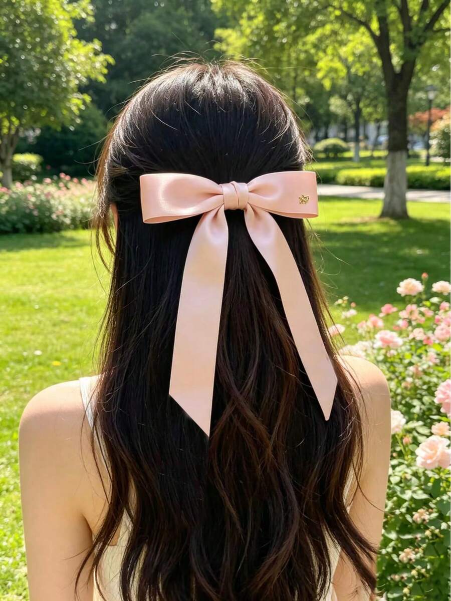 2pcs Women's Fashion Satin Bow Ribbon Hair Scrunchies, Soft Elastic Hair Ties, Sweet Style Daily Hair Accessories For Ladies & Girls Ponytail - Multicolor - View 1