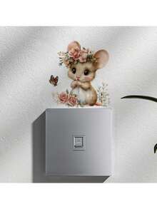 Cute Floral Crown Mouse Butterfly Socket Wall Sticker, Watercolor Animal Self-Adhesive Socket Decal, Suitable For Home Decor - Crown Mouse Butterfly - View 2