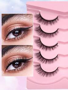ENCHUW 5 Pairs False Lashes Soft Lashes Thick Eye Lashes False Eyelashes Natural Look Cat Eye Lashes Wispy Fake Eyelashes Fluffy Natural Eye Lashes - Black - View 3