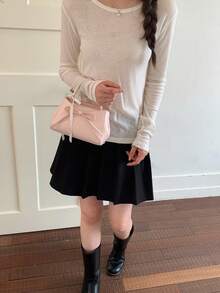 女士方形手提包，配蝴蝶结、波点丝巾，可爱温柔，时尚优雅，可斜挎手机，粉色 - 粉色 - 查看 7
