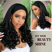 Synthetic Glue-Free Headband Wig With Curly Ends, Straight Linen Texture, Natural Look, Halloween - Multicolor - View 5