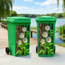 1pc Daisy Blooming Near Tree Themed Trash Can Sticker, Self-Adhesive Wall Decal For Kitchen Garbage Can, Wall, Home Decor (Suitable For Trash Can, Wall, Home Decor), 37 X 82 Cm - A - View 3