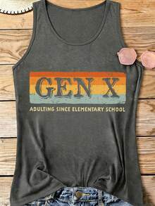 Women's Vintage Gen X Retro Sunset Print Tank Top, 180G Vest Casual Summer Top,Gen X Aesthetic Tees, Festival Outfits For Women,Country Concert Outfit - 深灰色9 - 查看 1