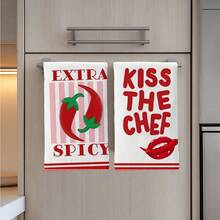 2pcs Kitchen Towels, Red Striped Chili Pepper Pattern, 40*60cm Modern Minimalist Rectangular Super Soft Fiber Kitchen Towels, Dish Cloths, Hand Towels, Kitchen Decor, Housewarming Gift, Suitable For Kitchen And Bathroom, Great For Homemakers And Family Gatherings, High Cost-Effective Household Essential - Red - View 7