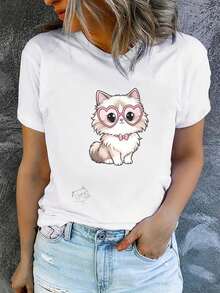 Women's Printed Short-Sleeved Summer T-Shirt, Modern And Casual, Machine Washable, Comfortable Fit, 2D Flat Print, Women's Shirts, Women's Blouses, Clothing, Pretty Blouses, Women's Blouses. - 白色_03 - 查看 12