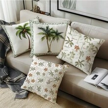 4件装棕榈树印花枕套，17.71英寸*17.71英寸，柔软现代聚酯纤维材质，适用于家居装饰沙发、卧室、客厅，四季皆宜，不含枕芯。 - 白色 - 查看 4