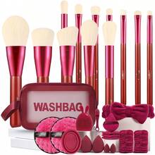Bộ dụng cụ trang điểm 29 món tất cả trong một, 12 cọ trang điểm mềm, túi đựng mỹ phẩm khóa kéo chống nước, mút trang điểm, bông phấn tam giác, mút tẩy trang, băng đô, dây đeo tay, dụng cụ vệ sinh cọ, dụng cụ chăm sóc da mặt bằng silicone & cọ rửa mũi - Nhiều màu - Xem 14