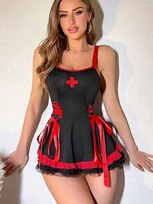 3pcs White Sexy Nurse Costume Set, Halloween Role Play Lingerie Outfit For Women - Black - View 5