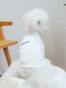 PETCIRCLE 1件宠物服装，室内外皆宜，欧美韩风，适合贵宾犬、泰迪犬、小型犬和幼犬，休闲舒适字母印花内衣 - 白色 - 查看 3