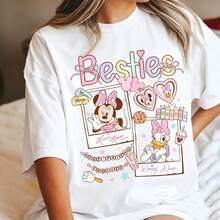 Disney Women's And Men's T-Shirts Retro Coquette Bow Minnie And Daisy Oversized T-Shirts, 100% Cotton Retro Short-Sleeved Casual Shirts, And Graphic Printing T-Shirts For Magic Kingdom Girls Matching Wear - trắng - Xem 1