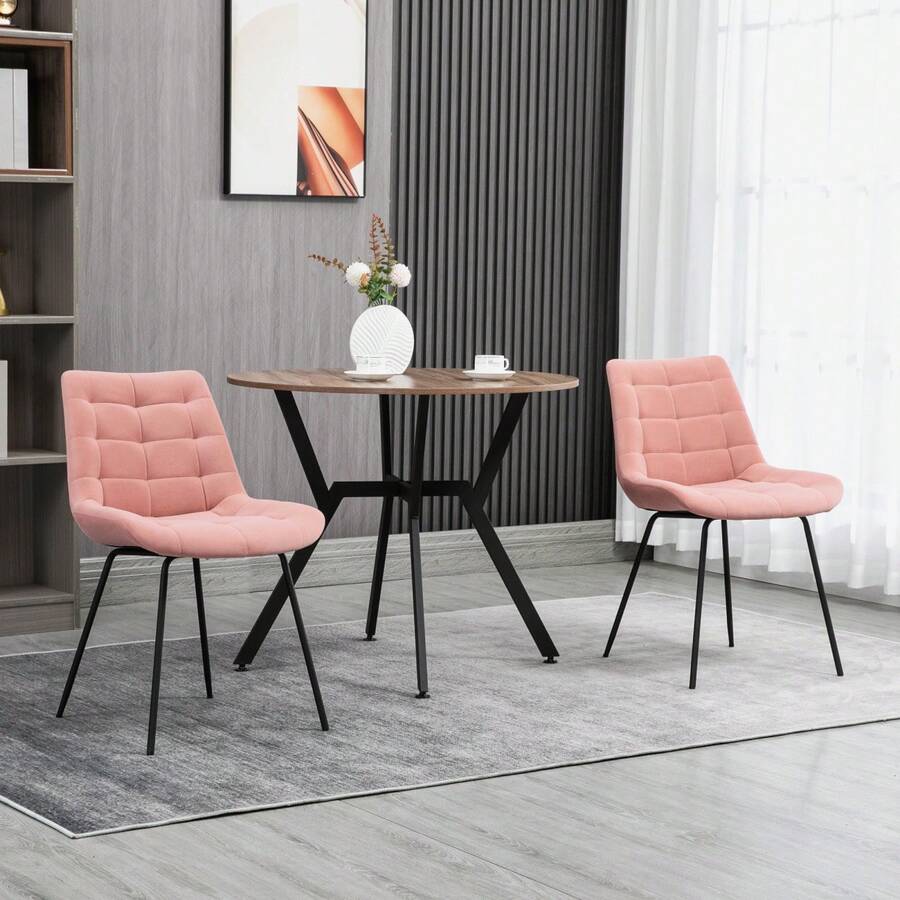 Dining Chair Set Of 2 / Velvet Upholstery In Pink / Kitchen Chair With Backrest / Retro Design / Steel Legs / Suitable For Living Room, Kitchen And Dining Room - Pink - View 1