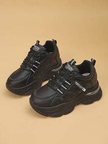 Women's Platform Sneakers, Casual Lace-Up Letter Print Sporty Trainers, Suitable For Spring And Autumn - Black - View 7