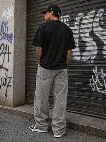 Baggy Jeans, Wide-Leg Balloon Pants, Straight Cut, Carpenter Style, Unisex - Stone Gray - View 3