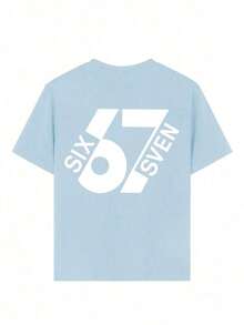 Summer Short-Sleeved T-Shirt For Boys, "67" With A Fun Digital Design. Suitable For Casual Wear, School, And Everyday Wear. - 酒紅色 - 查看 5
