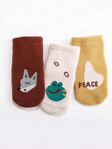 5 Pairs Kids Anti-Slip Floor Socks With Cute Cartoon Animal Patterns, Soft & Comfortable Baby Socks, All Season - Multicolor - View 3
