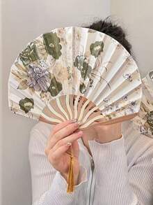 2pcs Vintage Floral Folding Fan With Tassel And Fan Sleeve– Handcrafted Chinese Style Dance Accessory, Portable And Decorative For Everyday Use And Special Occasions - 2PCS - 查看 3