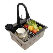 YUNRUX Fregadero de cocina, fregadero de cocina con grifo extraíble, fregadero de cocina multifuncional - Plateado - Ver 8