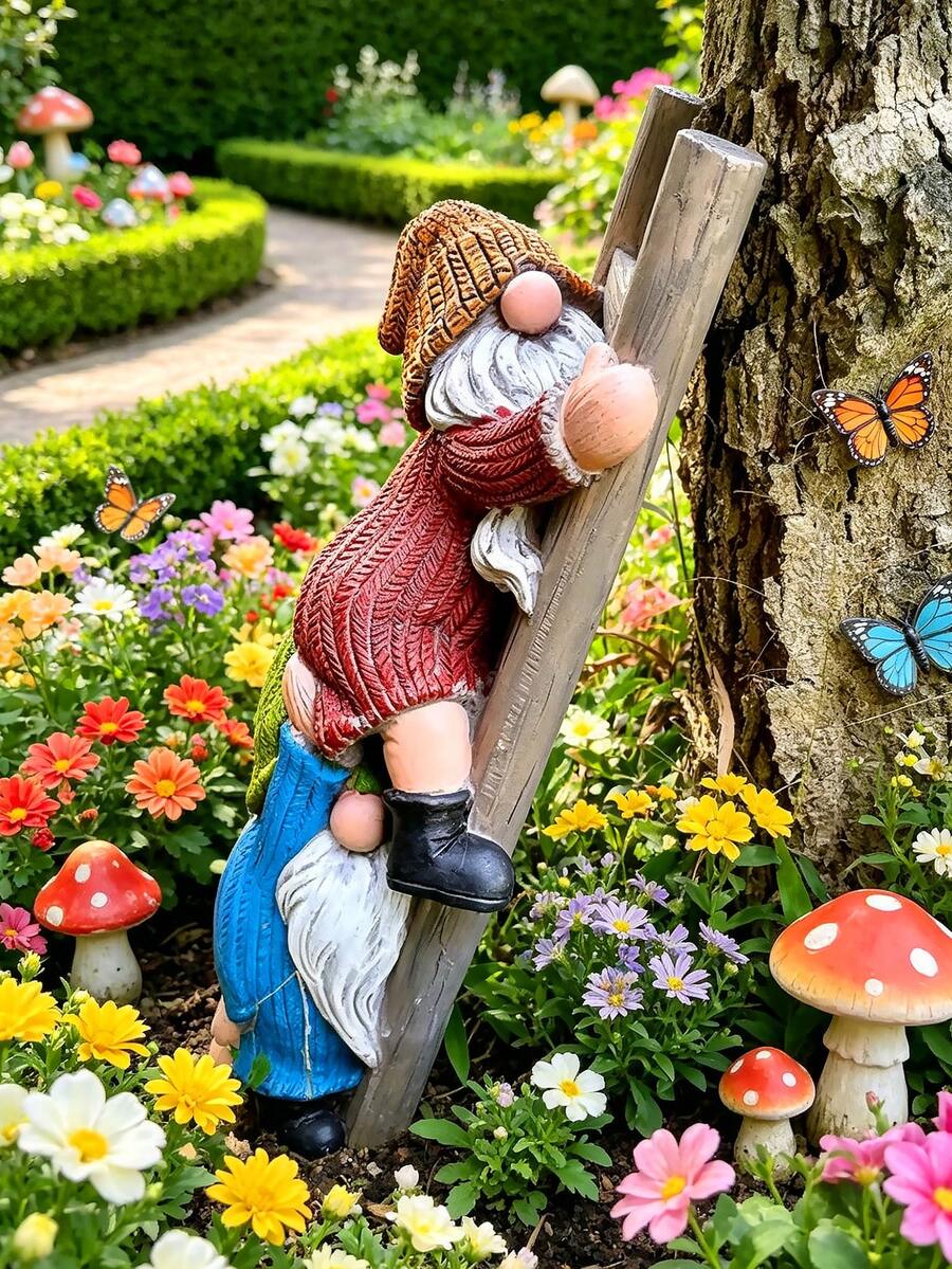 Patung Kurcaci Dekoratif, Desain Tangga Panjat yang Lucu, Terbuat dari Bahan Resin, Cocok untuk Dekorasi Luar Ruangan, Sempurna untuk Halaman, Taman, dan Teras, Juga Hadiah Hari Ibu yang Luar Biasa - A - View 1